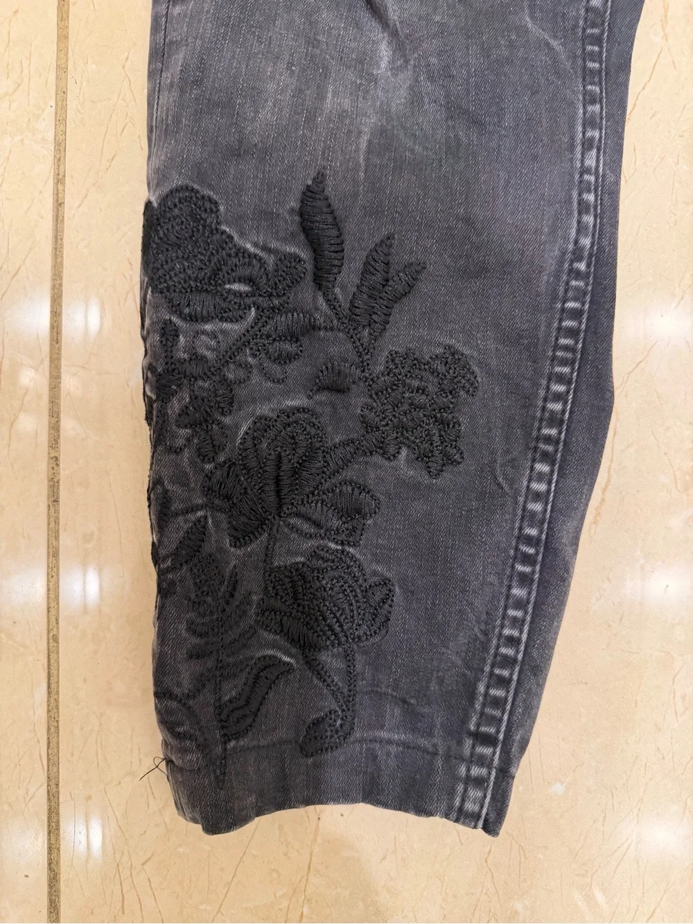 Zara Black Wash Skinny Jeans with Floral Embroidery